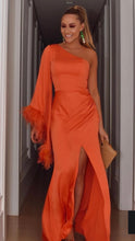 Load image into Gallery viewer, Maya Satin Feather Dress