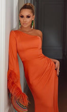 Load image into Gallery viewer, Maya Satin Feather Dress