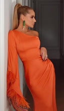 Load image into Gallery viewer, Maya Satin Feather Dress