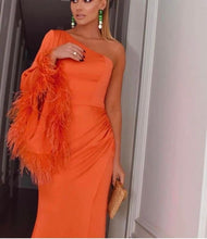 Load image into Gallery viewer, Maya Satin Feather Dress