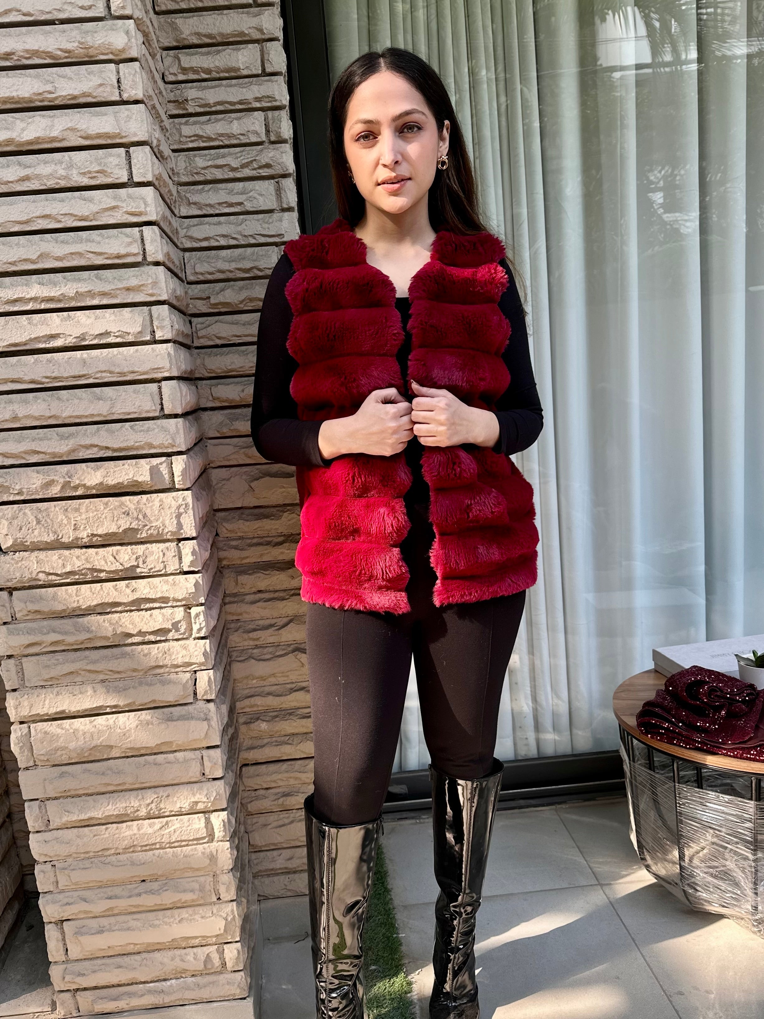 Amelia Cherry Fur Gilet