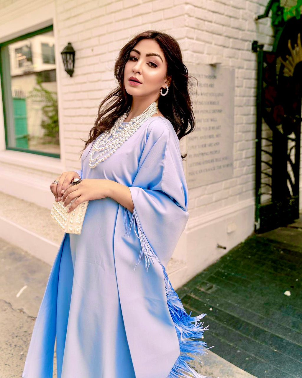 Melissa Blue Duotone Fringe Kaaftaan