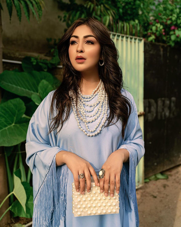 Melissa Blue Duotone Fringe Kaaftaan