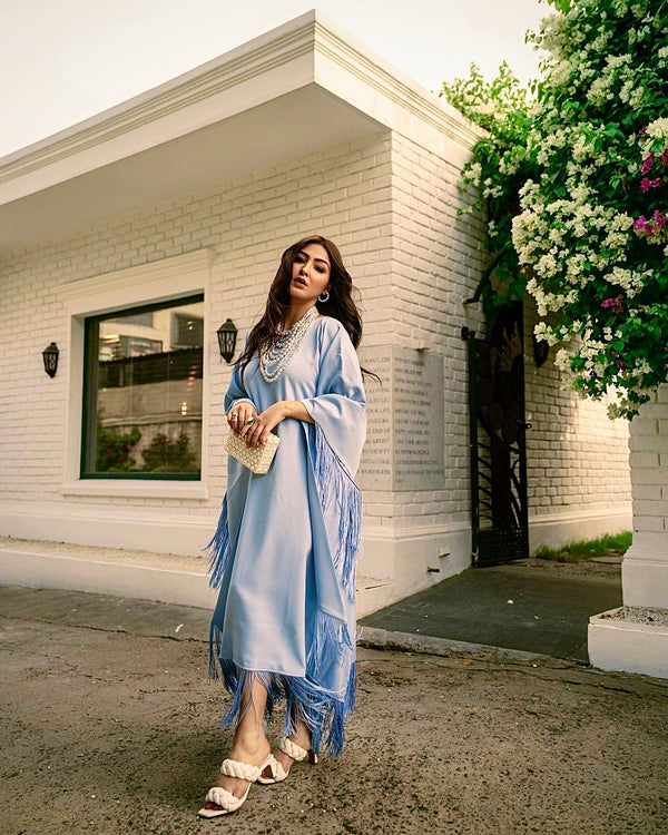 Melissa Blue Duotone Fringe Kaaftaan