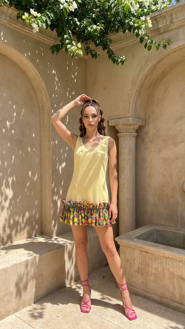 Lemon Bloom Ruffle Dress