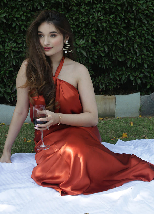 Crystal Rusty Orange Charade Satin Skirt