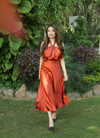 Crystal Rusty Orange Charade Satin Skirt
