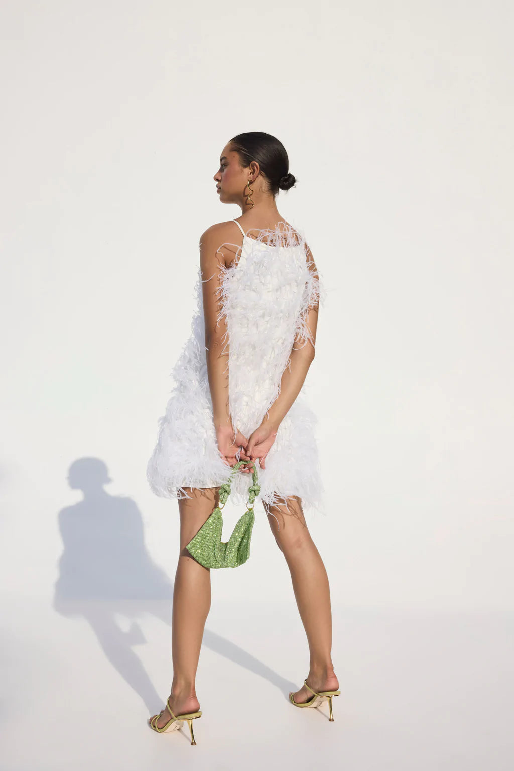 Clara Feathered Dress in White