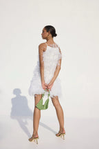 Clara Feathered Dress in White