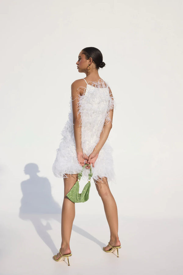 Clara Feathered Dress in White