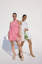 Clara Feathered Dress in Soft Pink