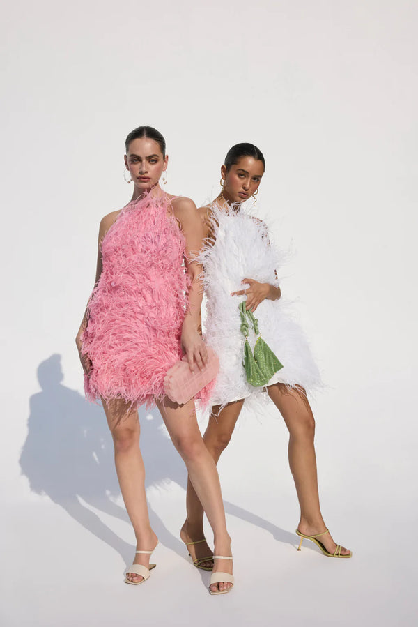 Clara Feathered Dress in Soft Pink