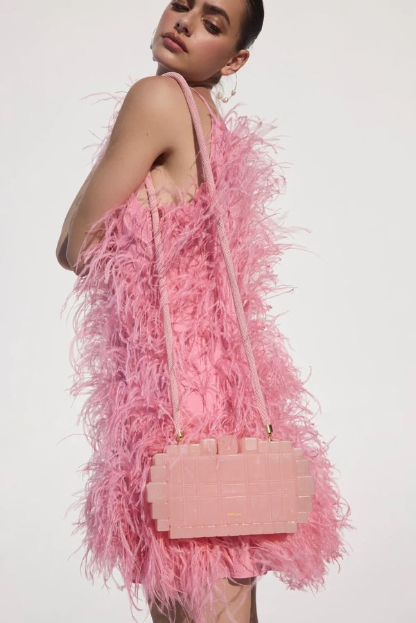 Clara Feathered Dress in Soft Pink