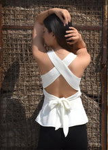 Load image into Gallery viewer, Reeree Criss Cross Back Peplum Bow top
