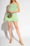 Clara Feathered Dress in Green