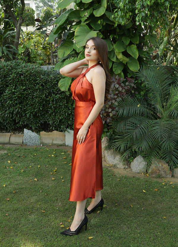 Crystal Rusty Orange Charade Satin Skirt