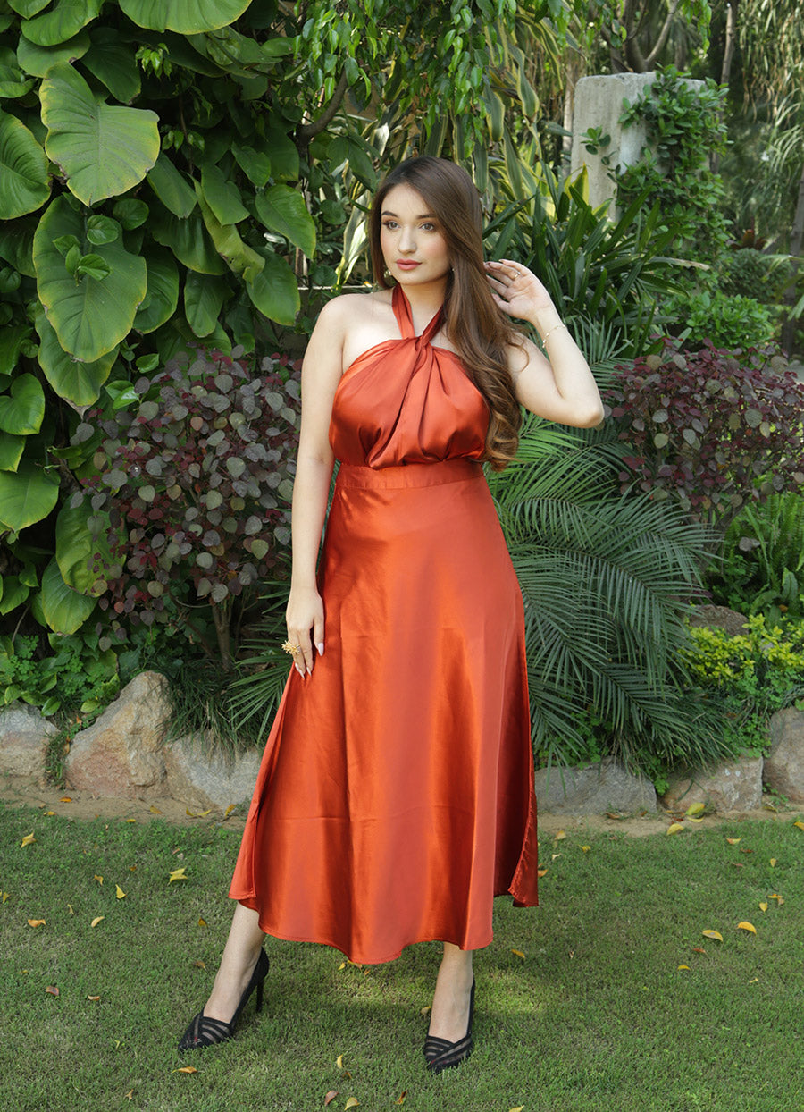 Crystal Rusty Orange Charade Satin Set