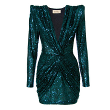 Load image into Gallery viewer, Delailah Bottle Green Sequin Dress
