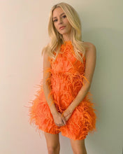 Load image into Gallery viewer, Clara Feathered Dress in Orange
