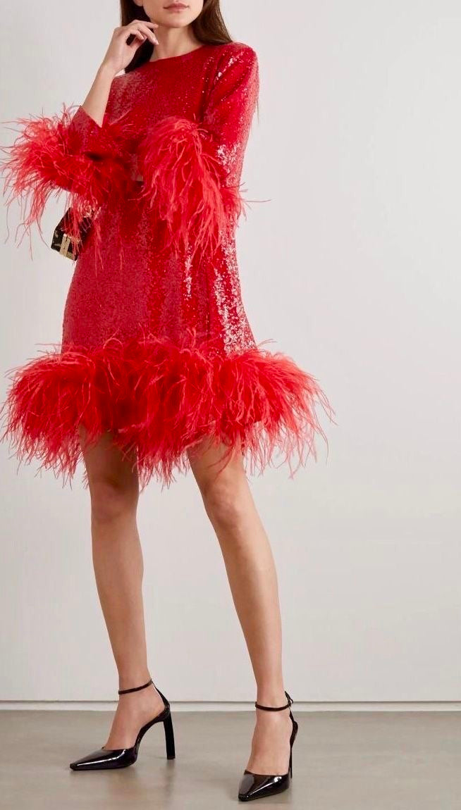 Holler Sequin Feather Dress