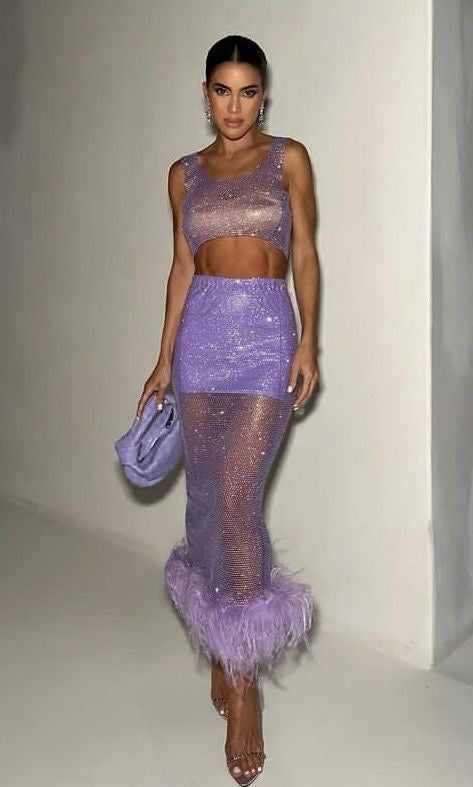 Masayah Rhinestone feather dress