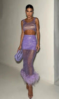 Masayah Rhinestone feather dress
