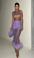 Masayah Rhinestone feather dress