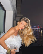 Aariaana Feather Slit Dress