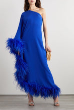 Load image into Gallery viewer, Sapphire Sultry Feathered Dress
