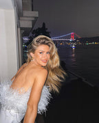 Aariaana Feather Slit Dress