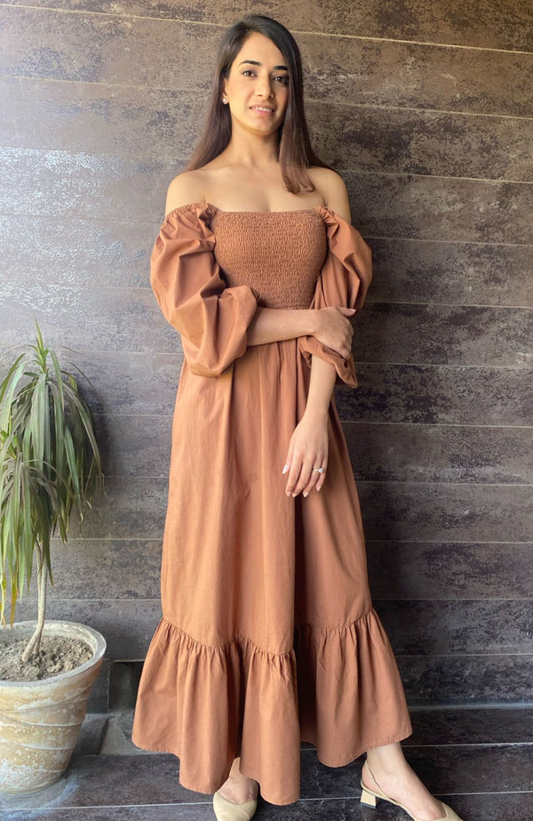 Mocha Smocked Maxi Dress