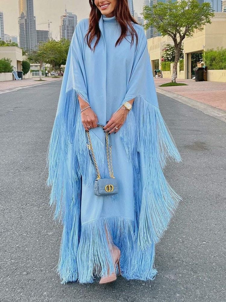 Melissa Blue Duotone Fringe Kaaftaan