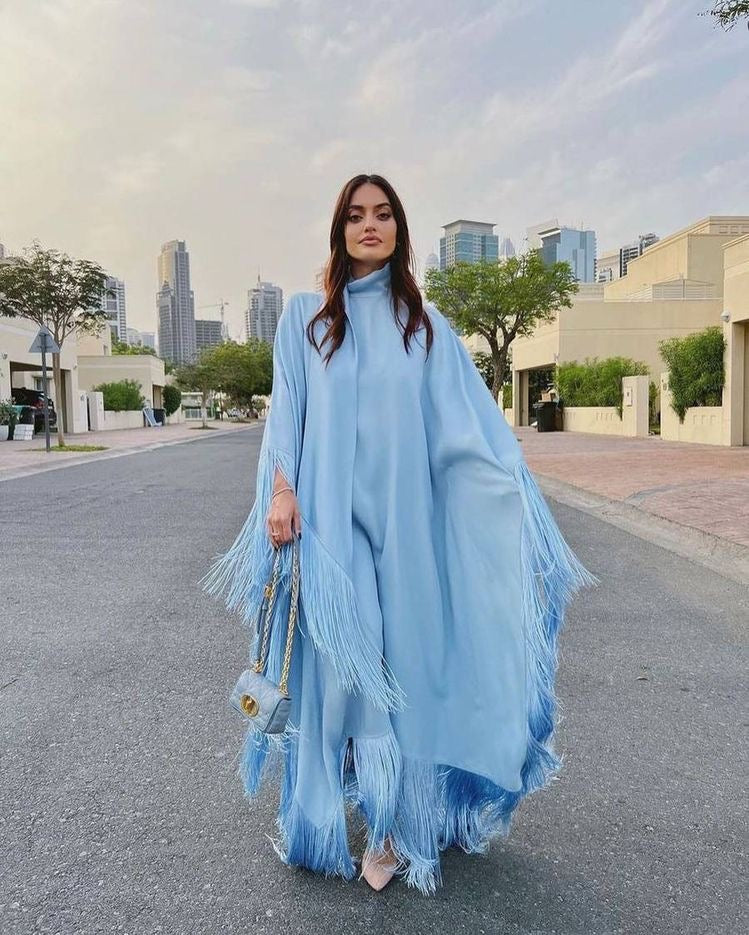 Melissa Blue Duotone Fringe Kaaftaan