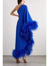 Load image into Gallery viewer, Sapphire Sultry Feathered Dress
