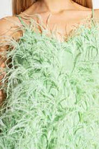 Clara Feathered Dress in Green